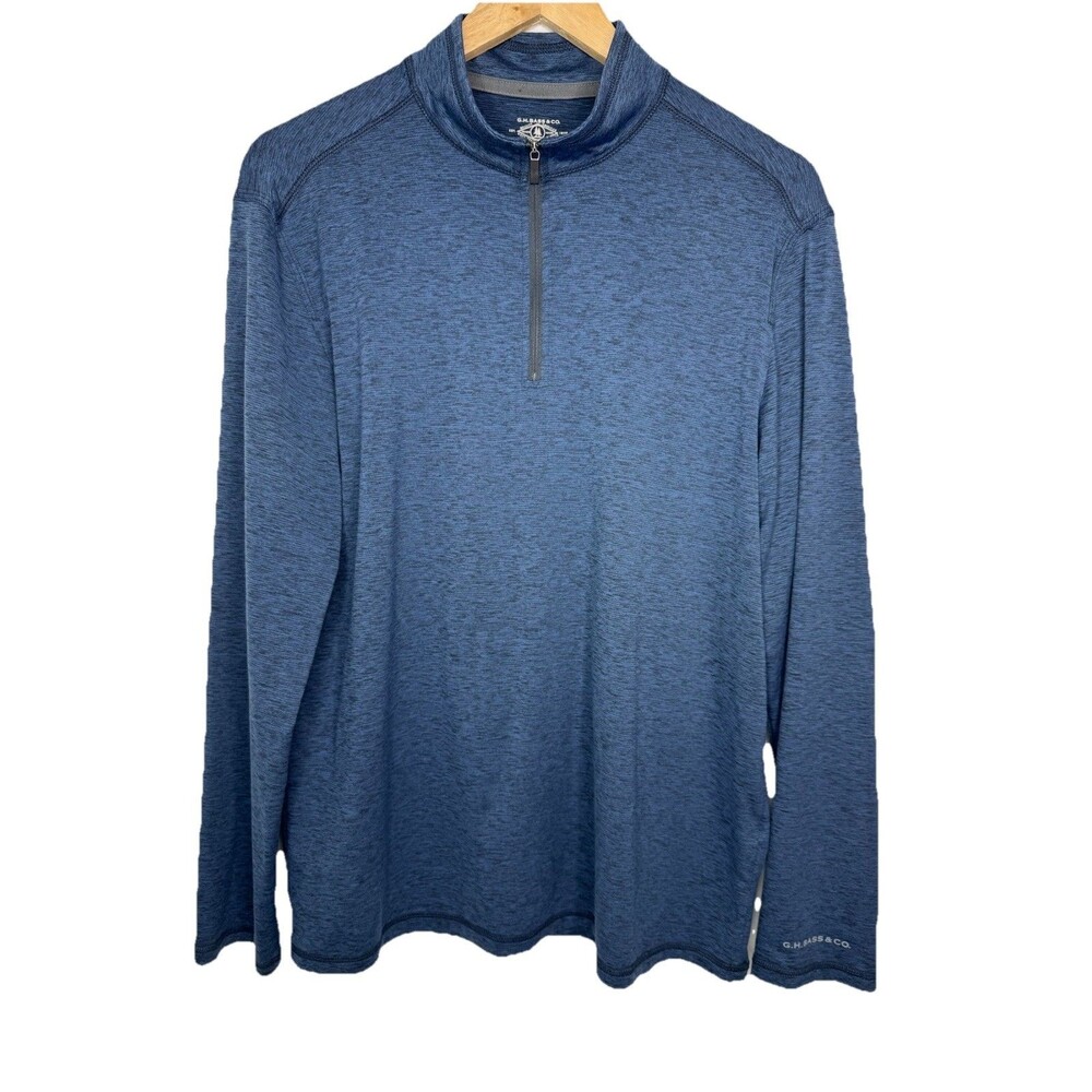 GH Bass & Co 1/4 Zip Long Sleeve Performance Shirt Blue Stretch Mens M Medium